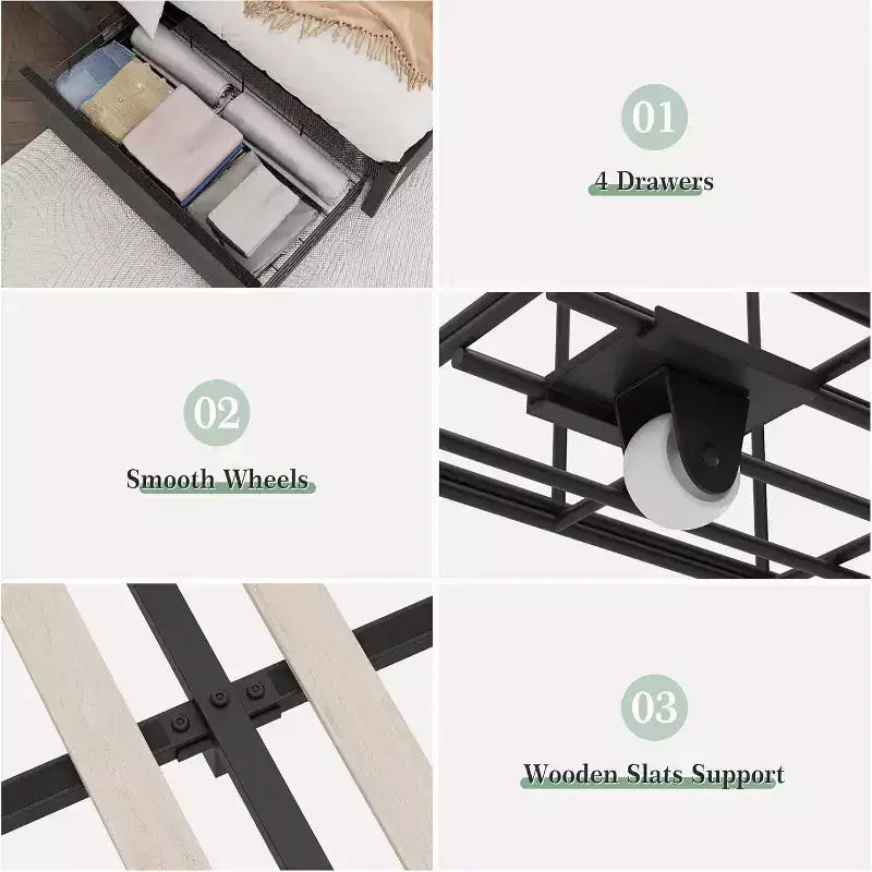 Acekool Lot de 2 sommiers plateforme rembourrés avec tiroirs de rangement et tête de lit de chargement