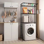 VEVOR Over Washer and Dryer Storage Shelf, 3 Tiers Laundry Room Drying Rack with Hanger Rod and Hooks, Single Row Washer Shelves Space Saver, Black