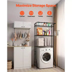 VEVOR Over Washer and Dryer Storage Shelf, 3 Tiers Laundry Room Drying Rack with Hanger Rod and Hooks, Single Row Washer Shelves Space Saver, Black