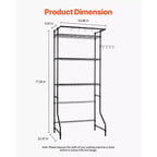 VEVOR Over Washer and Dryer Storage Shelf, 3 Tiers Laundry Room Drying Rack with Hanger Rod and Hooks, Single Row Washer Shelves Space Saver, Black