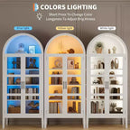 GustoWave 70 Armoire de Cuisine Haute Cintrée avec LED, Bibliothèque Cintrée en Bois avec Portes Vitrées et Étagères Réglables, Blanc Élégant