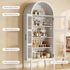 GustoWave 70 Armoire de Cuisine Haute Cintrée avec LED, Bibliothèque Cintrée en Bois avec Portes Vitrées et Étagères Réglables, Blanc Élégant