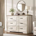 6 Drawers Dresser for Bedroom,Chest of Drawers with Wide Metal Handle,Farmhouse Modern Wooden Dresser,Natural Texture,Storage Organizer for Bedroom