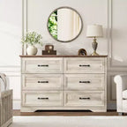 Commode à 6 tiroirs pour chambre à coucher, commode avec poignée métallique large, commode en bois moderne de style rustique, texture naturelle, organisateur de rangement pour chambre à coucher