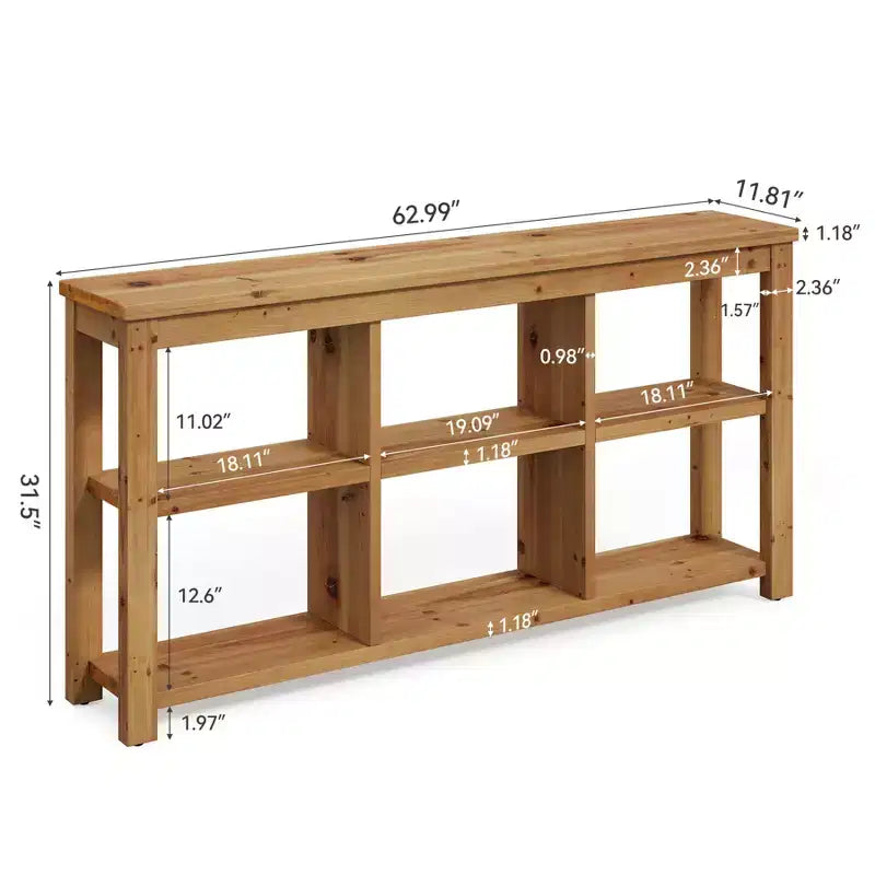 Console en bois massif Lantine de 63 pouces, table de canapé de ferme à 3 niveaux avec 6 cubes de rangement pour salon, couloir