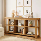 Console en bois massif Lantine de 63 pouces, table de canapé de ferme à 3 niveaux avec 6 cubes de rangement pour salon, couloir