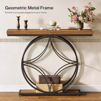 Lantine 47Console Table, Table console à 2 niveaux avec cadre métallique géométrique, Tables d'entrée étroites avec étagère de rangement pour salon, Brun rustique