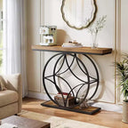Lantine 47Console Table, Table console à 2 niveaux avec cadre métallique géométrique, Tables d'entrée étroites avec étagère de rangement pour salon, Brun rustique