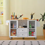 Portable Mobile Kitchen Island with Storage, 50 W Rolling Wood Kitchen Island Cart with Drop Leaf &Lockable Wheels &Drawers & Spice Rack &Towel Rack