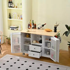 Îlot de cuisine mobile portable avec rangement, chariot d'îlot de cuisine roulant en bois de 50 W avec abattant, roulettes verrouillables, tiroirs, porte-épices et porte-serviettes