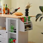 Îlot de cuisine mobile portable avec rangement, chariot d'îlot de cuisine roulant en bois de 50 W avec abattant, roulettes verrouillables, tiroirs, porte-épices et porte-serviettes