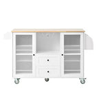 Îlot de cuisine mobile portable avec rangement, chariot d'îlot de cuisine roulant en bois de 50 W avec abattant, roulettes verrouillables, tiroirs, porte-épices et porte-serviettes