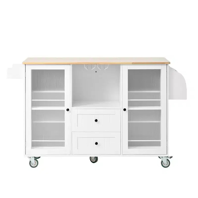 Îlot de cuisine mobile portable avec rangement, chariot d'îlot de cuisine roulant en bois de 50 W avec abattant, roulettes verrouillables, tiroirs, porte-épices et porte-serviettes