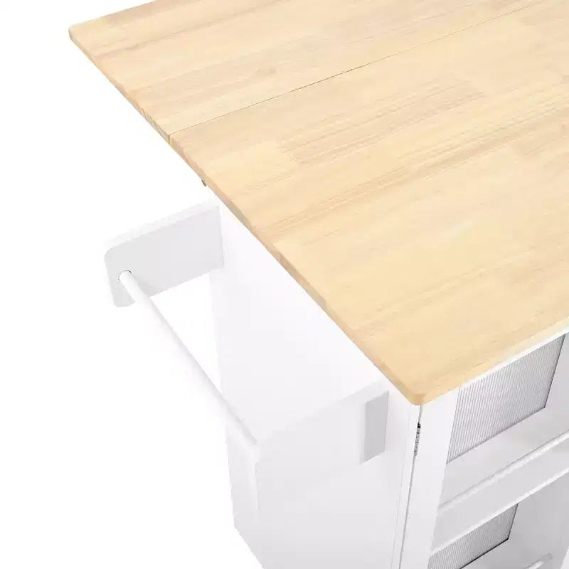 Îlot de cuisine mobile portable avec rangement, chariot d'îlot de cuisine roulant en bois de 50 W avec abattant, roulettes verrouillables, tiroirs, porte-épices et porte-serviettes