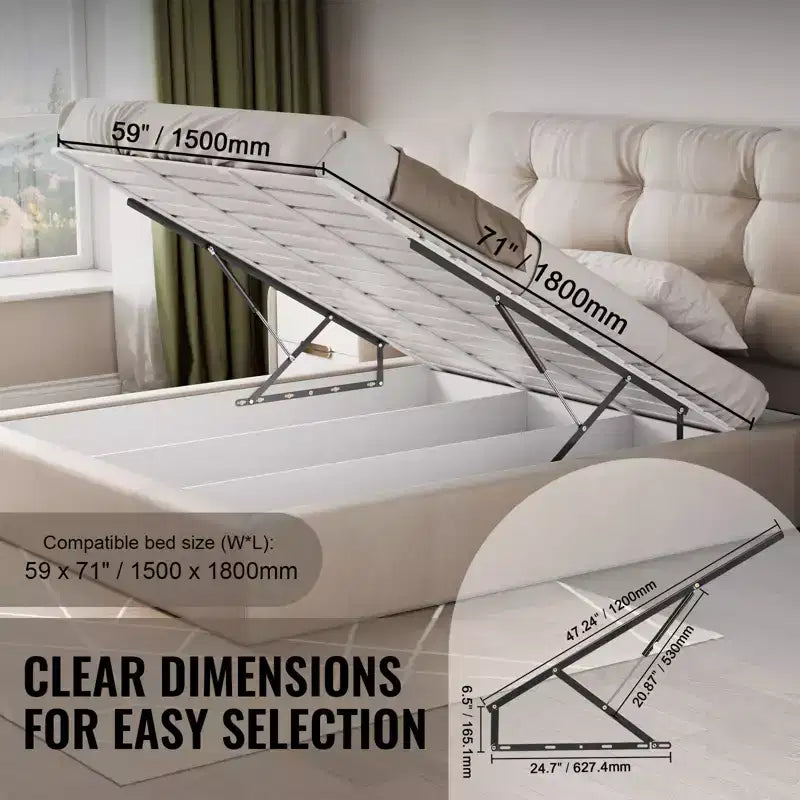 VEVOR Vérin de lit, taille de lit compatible 150 x 180 cm, charge de 70 kg, kit de quincaillerie mécanique pour lit mural DIY, support de lit robuste à levier pneumatique, noir