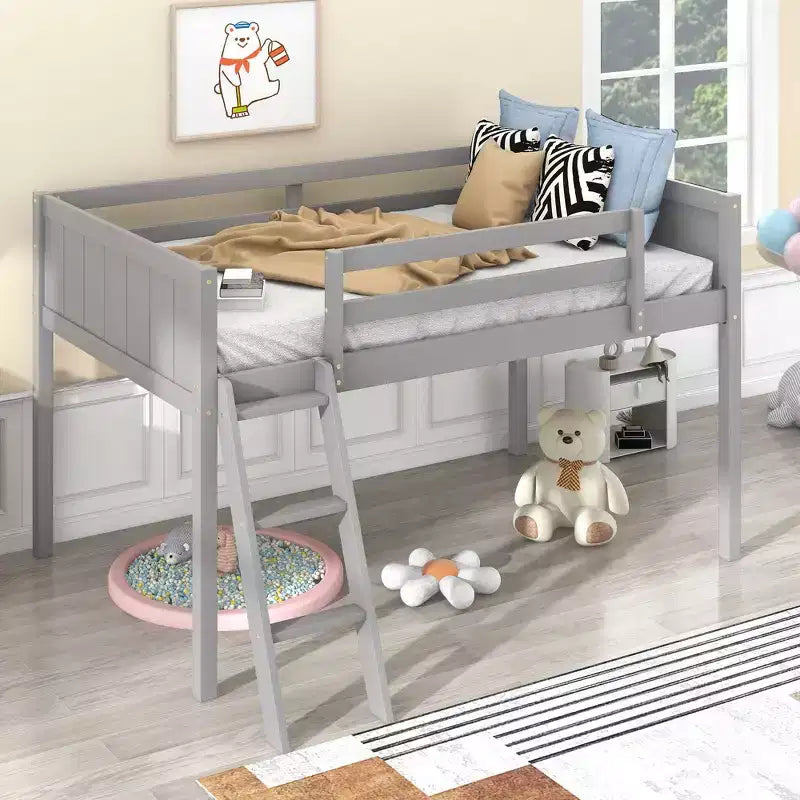 Okak Lit mezzanine enfant double/grand format 79,5 pouces avec échelle amovible, cadres de lit avec garde-corps de sécurité, lit mezzanine pour chambre d'enfant, salle de jeux