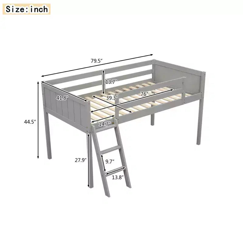 Okak Lit mezzanine enfant double/grand format 79,5 pouces avec échelle amovible, cadres de lit avec garde-corps de sécurité, lit mezzanine pour chambre d'enfant, salle de jeux