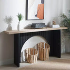 Okak 66IN Minimalist Console Table with Wooden Tabletop, Modern Entry Table with Arch Base, Accent Table for Entryway, Living Room, Black+Natural