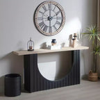 Table Console Minimaliste Okak 66IN avec Plateau en Bois, Table d'Entrée Moderne avec Base en Arc, Table d'Appoint pour Couloir, Salon, Noir+Naturel