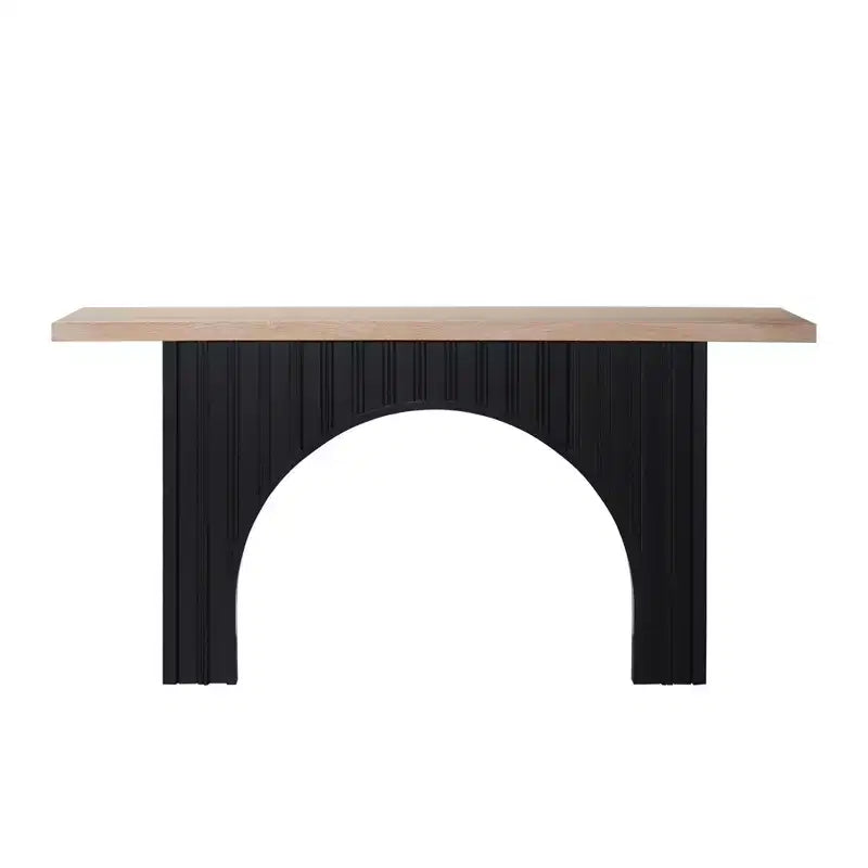 Table Console Minimaliste Okak 66IN avec Plateau en Bois, Table d'Entrée Moderne avec Base en Arc, Table d'Appoint pour Couloir, Salon, Noir+Naturel