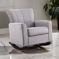 Royal Hampton 34 Inch Rocking Chair, Wood Frame, Vertical Channel Tufted Gray Linen