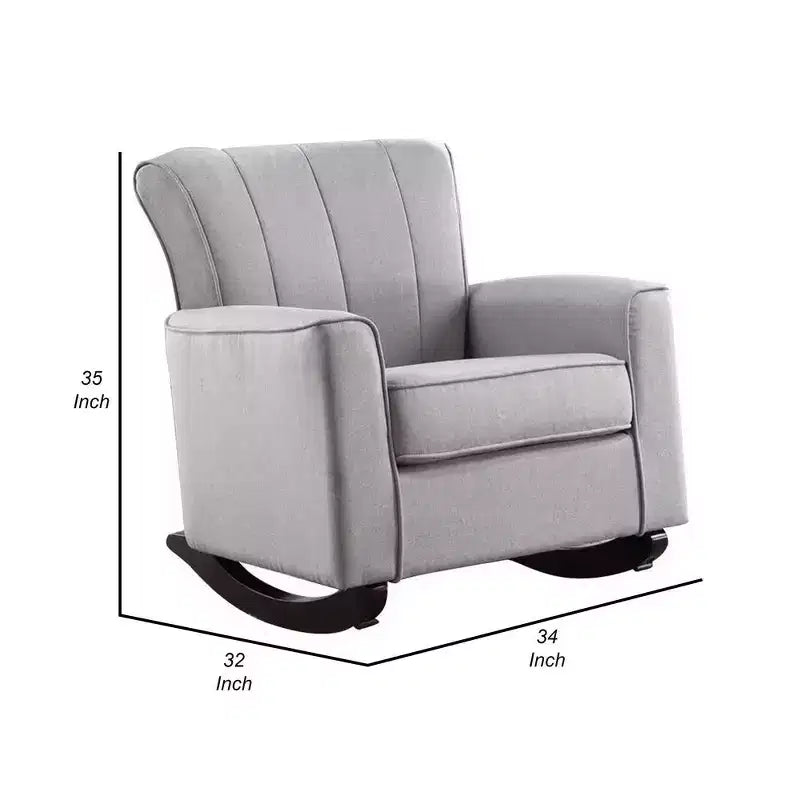 Royal Hampton 34 Inch Rocking Chair, Wood Frame, Vertical Channel Tufted Gray Linen