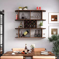 CuisinSmart Wall Mounted Wine Rack, 3-Tier Large Capacity Hanging Bar Shelf Wine Glass Holder Wine Bottle Display Shelf for Kitchen Dining Room Decor