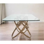 HomeRoots 94 Clear And Natural Glass And Solid Wood Pedestal Base Dining Table