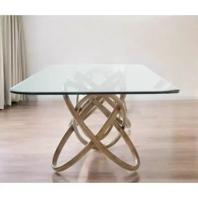 HomeRoots 94 Clear And Natural Glass And Solid Wood Pedestal Base Dining Table