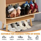 Oak 3-Tier Shoe Cabinet C Narrow Flip-Drawer Rattan Organizer for Entryway/Hallway (3 Drawers, Space-Saving Design)