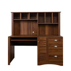 Bureau de télétravail Okak 59.06IN avec étagère, bureau debout avec 3 tiroirs et 1 porte d'armoire, bureau d'ordinateur pour étude, salle de lecture, noyer