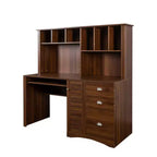 Bureau de télétravail Okak 59.06IN avec étagère, bureau debout avec 3 tiroirs et 1 porte d'armoire, bureau d'ordinateur pour étude, salle de lecture, noyer