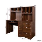 Bureau de télétravail Okak 59.06IN avec étagère, bureau debout avec 3 tiroirs et 1 porte d'armoire, bureau d'ordinateur pour étude, salle de lecture, noyer