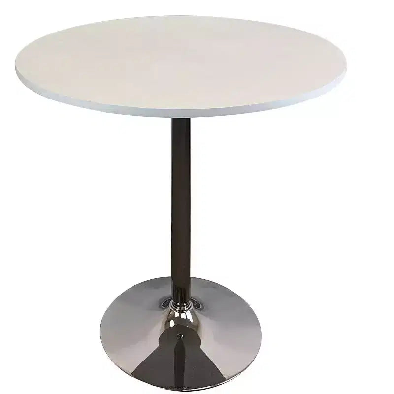 HomeRoots 36 White and Silver Wood and Metal Pedestal Base Round Top Dining Table