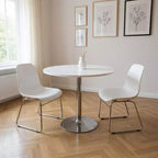 Table de salle à manger HomeRoots 36" avec plateau rond et piédestal en bois blanc et métal argenté