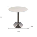 Table de salle à manger HomeRoots 36" avec plateau rond et piédestal en bois blanc et métal argenté