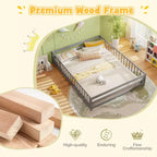 Costway Queen Size Floor Bed with Full Length Safety Guardrails & Door for Boys, Girls Pink/Gray/Natural/Icy Aqua/White/Mint Sky