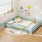 Costway Queen Size Floor Bed with Full Length Safety Guardrails & Door for Boys, Girls Pink/Gray/Natural/Icy Aqua/White/Mint Sky
