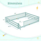 Costway Queen Size Floor Bed with Full Length Safety Guardrails & Door for Boys, Girls Pink/Gray/Natural/Icy Aqua/White/Mint Sky
