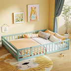 Costway Queen Size Floor Bed with Full Length Safety Guardrails & Door for Boys, Girls Pink/Gray/Natural/Icy Aqua/White/Mint Sky