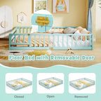 Costway Queen Size Floor Bed with Full Length Safety Guardrails & Door for Boys, Girls Pink/Gray/Natural/Icy Aqua/White/Mint Sky