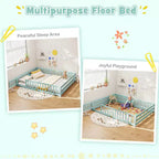 Costway Queen Size Floor Bed with Full Length Safety Guardrails & Door for Boys, Girls Pink/Gray/Natural/Icy Aqua/White/Mint Sky