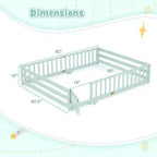 Costway Queen Size Floor Bed with Full Length Safety Guardrails & Door for Boys, Girls Pink/Gray/Natural/Icy Aqua/White/Mint Sky