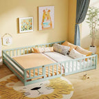 Costway Queen Size Floor Bed with Full Length Safety Guardrails & Door for Boys, Girls Pink/Gray/Natural/Icy Aqua/White/Mint Sky