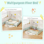 Costway Queen Size Floor Bed with Full Length Safety Guardrails & Door for Boys, Girls Pink/Gray/Natural/Icy Aqua/White/Mint Sky