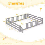Costway Queen Size Floor Bed with Full Length Safety Guardrails & Door for Boys, Girls Pink/Gray/Natural/Icy Aqua/White/Mint Sky