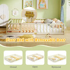 Costway Queen Size Floor Bed with Full Length Safety Guardrails & Door for Boys, Girls Pink/Gray/Natural/Icy Aqua/White/Mint Sky