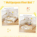 Costway Queen Size Floor Bed with Full Length Safety Guardrails & Door for Boys, Girls Pink/Gray/Natural/Icy Aqua/White/Mint Sky