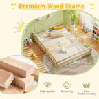 Costway Queen Size Floor Bed with Full Length Safety Guardrails & Door for Boys, Girls Pink/Gray/Natural/Icy Aqua/White/Mint Sky