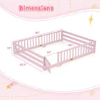 Costway Queen Size Floor Bed with Full Length Safety Guardrails & Door for Boys, Girls Pink/Gray/Natural/Icy Aqua/White/Mint Sky